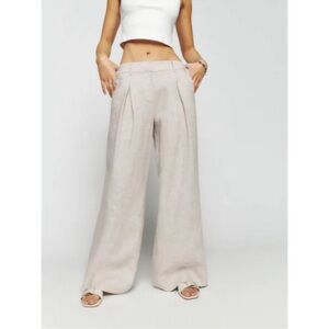 Reformation Asher Low Rise Linen Pant Oatmeal Size 10